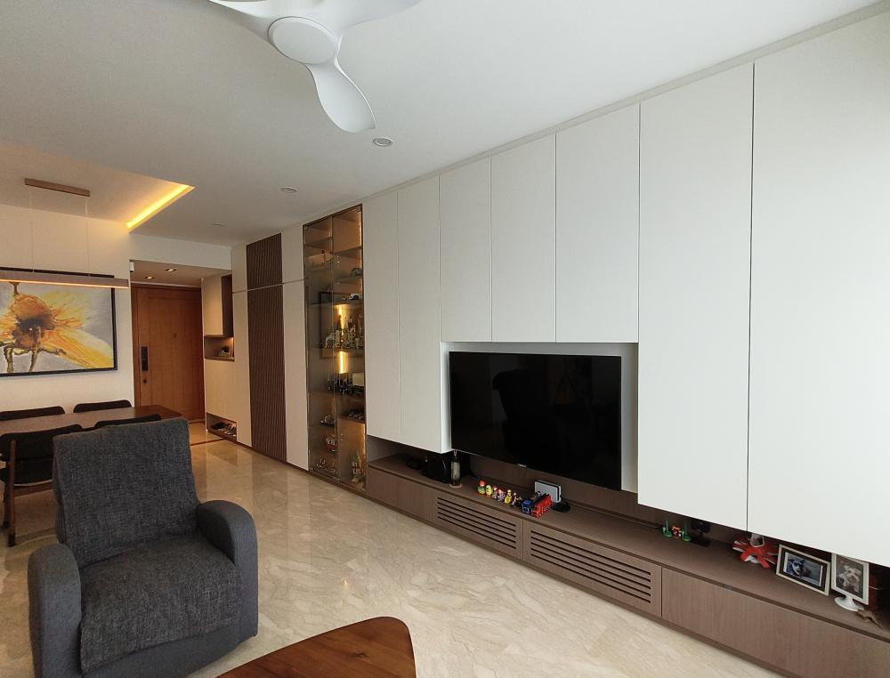Modern Living Room with Marble Floor and TV Console