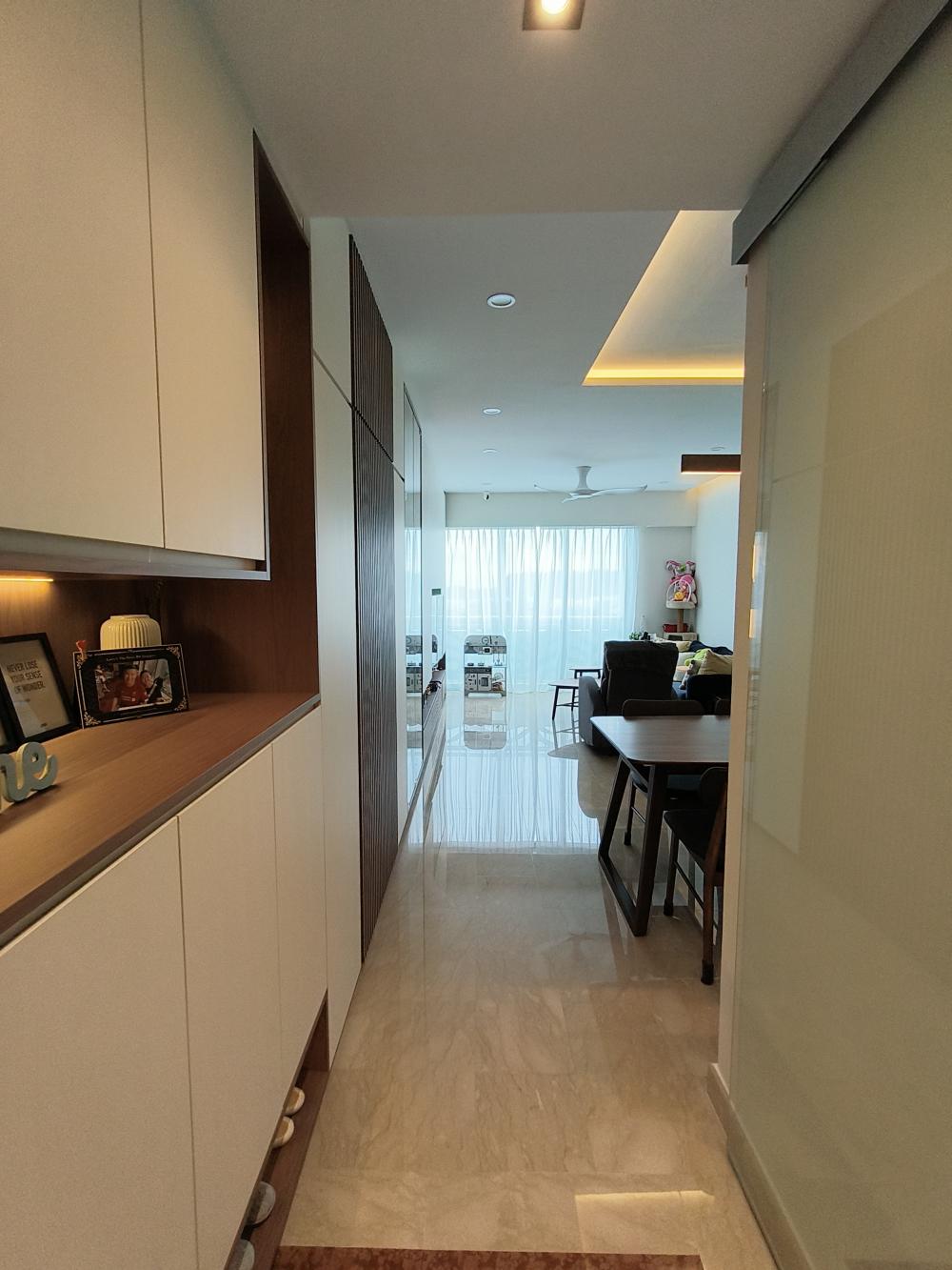 Modern Foyer with Marble Floor and Downlights