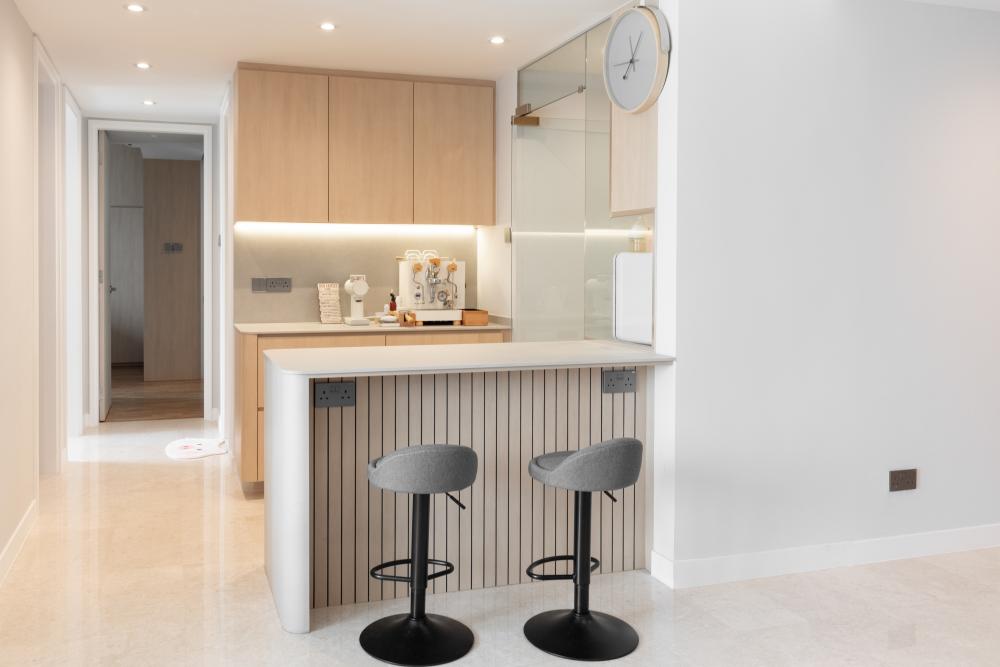 Scandinavian Kitchen with Countertop and Homogeneous Tiles