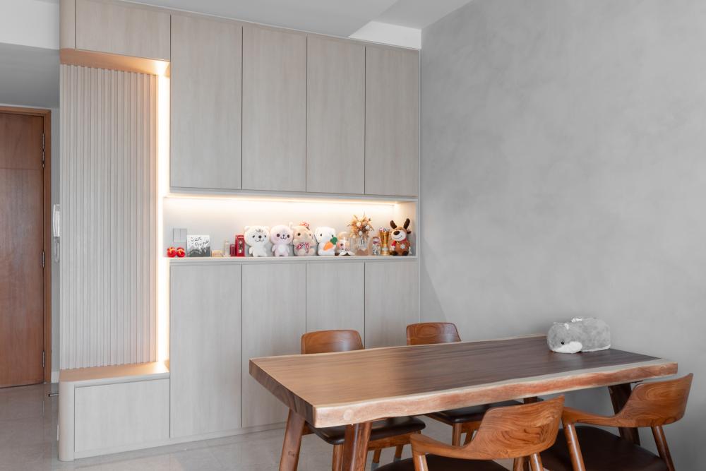 Scandinavian Dining Room with Cove Lighting and Drop Ceiling
