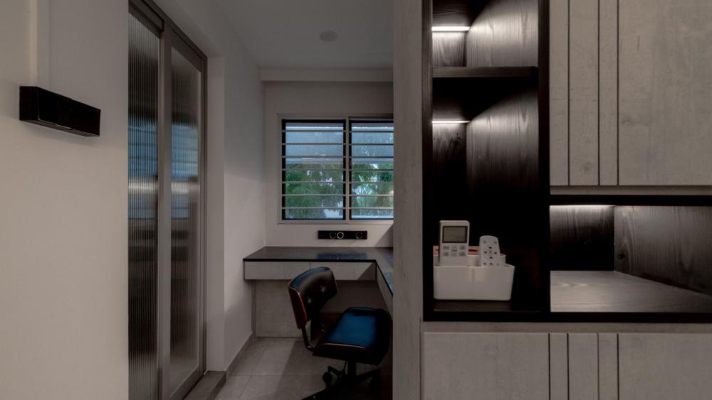 Modern Bedroom with Bookshelf and Storage Cabinets