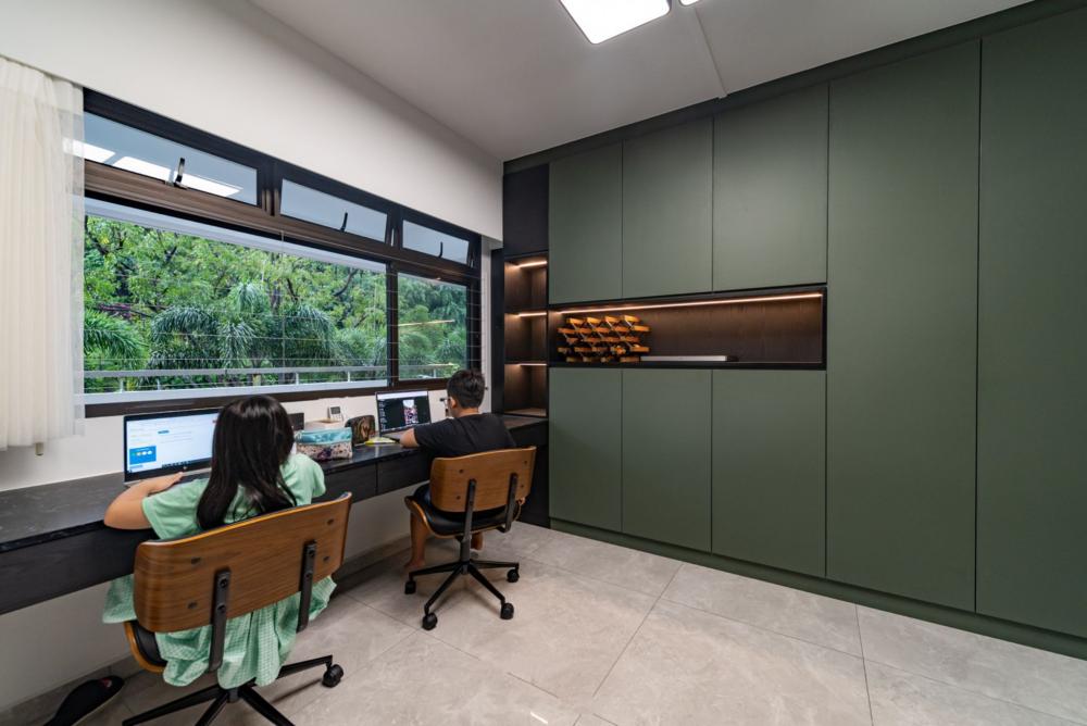 Modern Study with Bookshelf and Desk Chairs