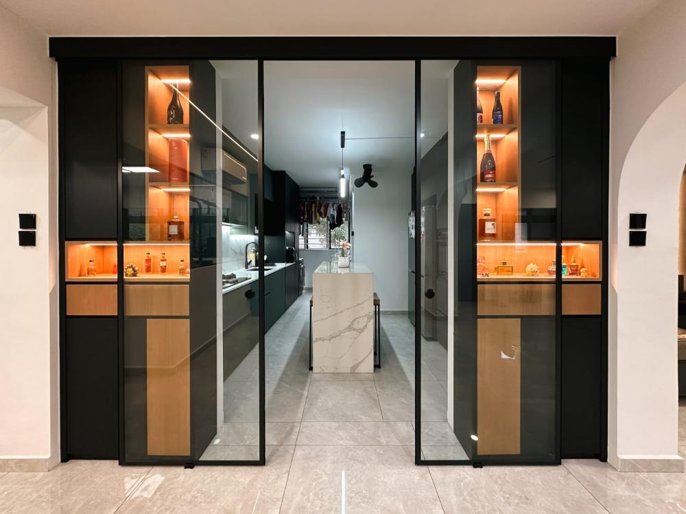 Modern Kitchen with Countertop and Homogeneous Tiles