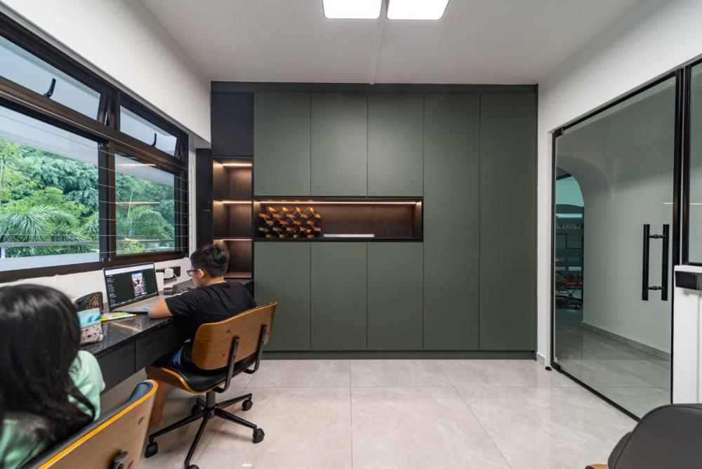 Modern Study with Bookshelf and Glass Door