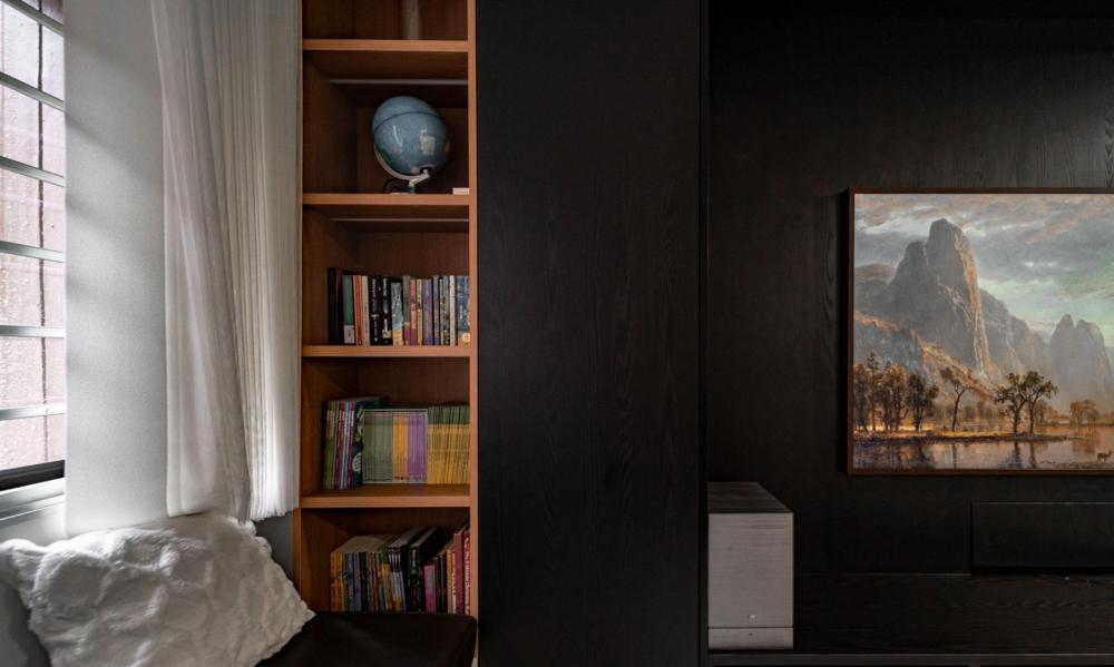 Modern Living Room with Bookshelf and Settee
