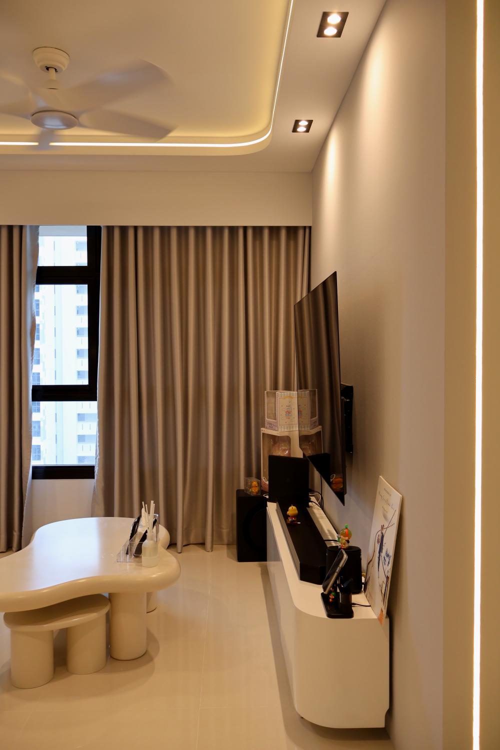Minimalist Living Room with TV Console and Downlights