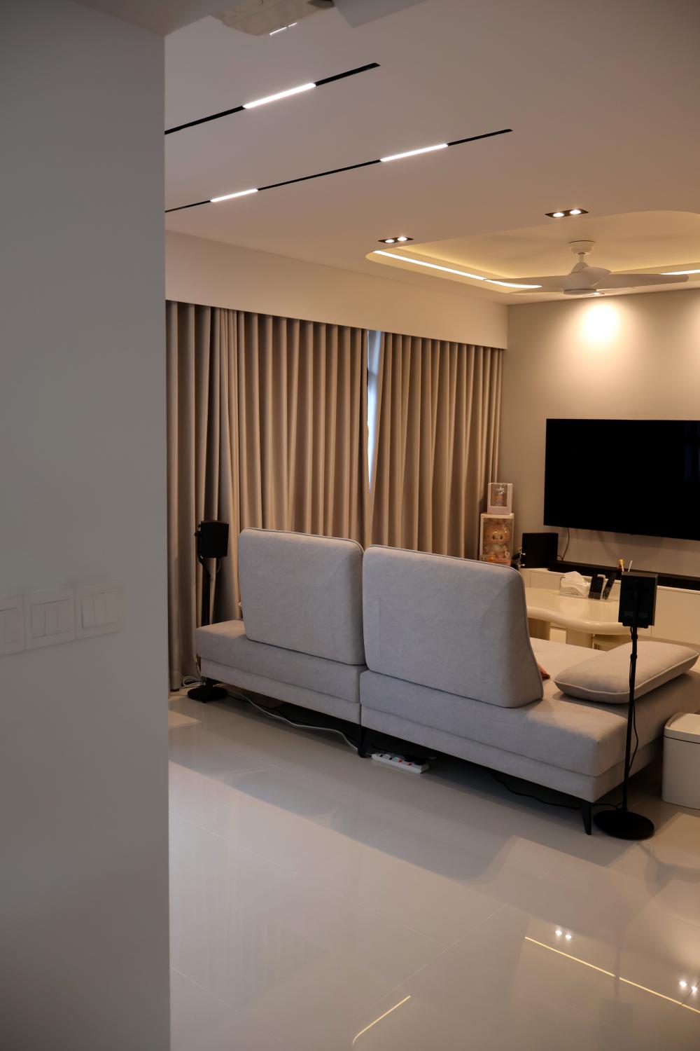 Minimalist Living Room with Feature Wall and Drop Ceiling