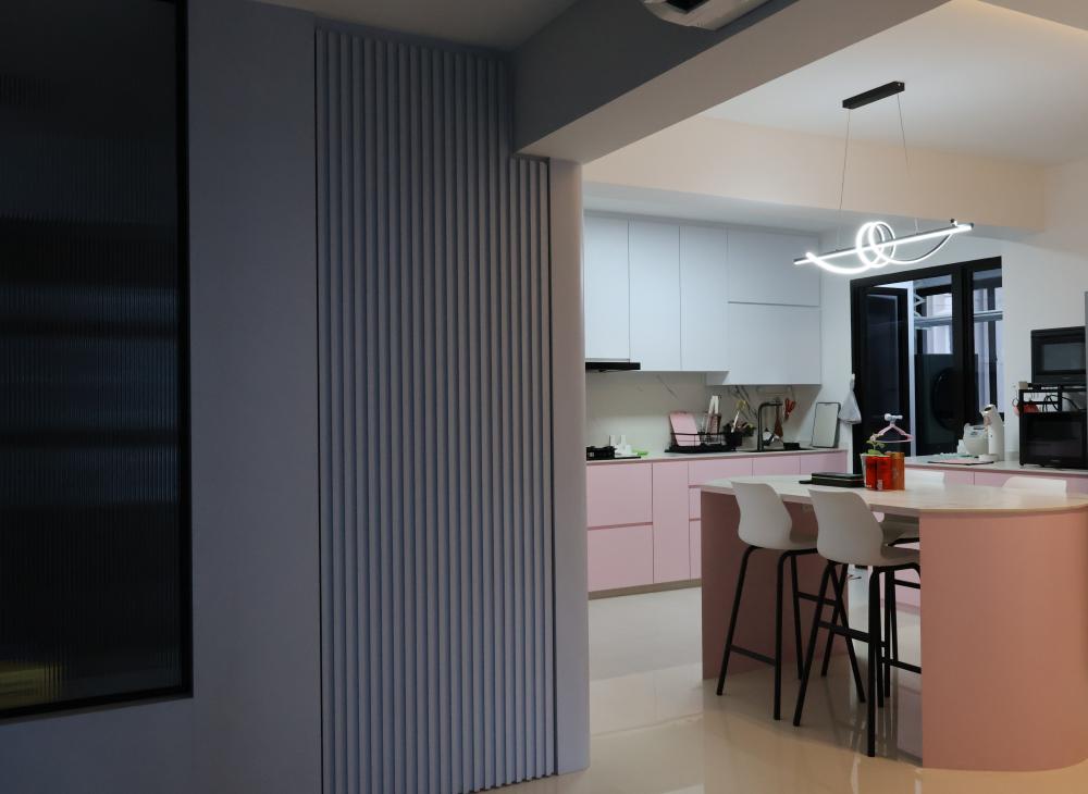 Minimalist Hallway with Countertop and Kitchen Island