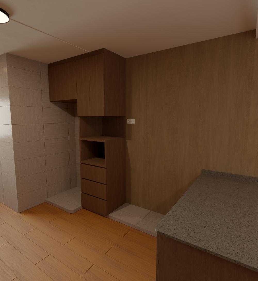 Minimalist Kitchen with Breakfast Counter and Kitchen Accessories