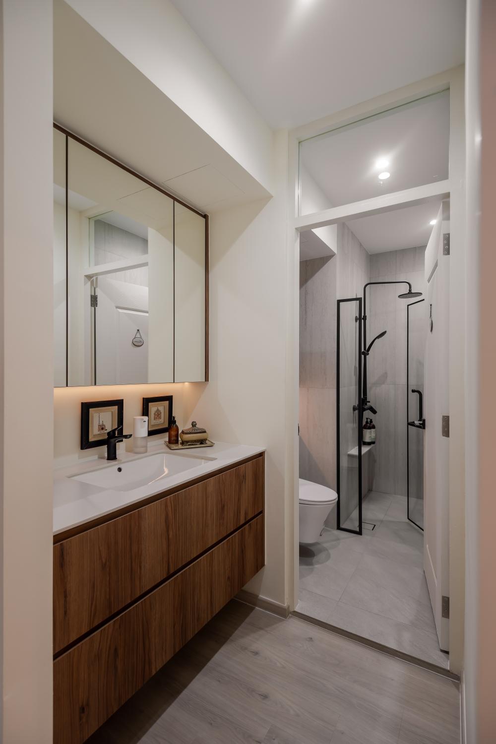 Vintage Bathroom with Countertop and Mirror