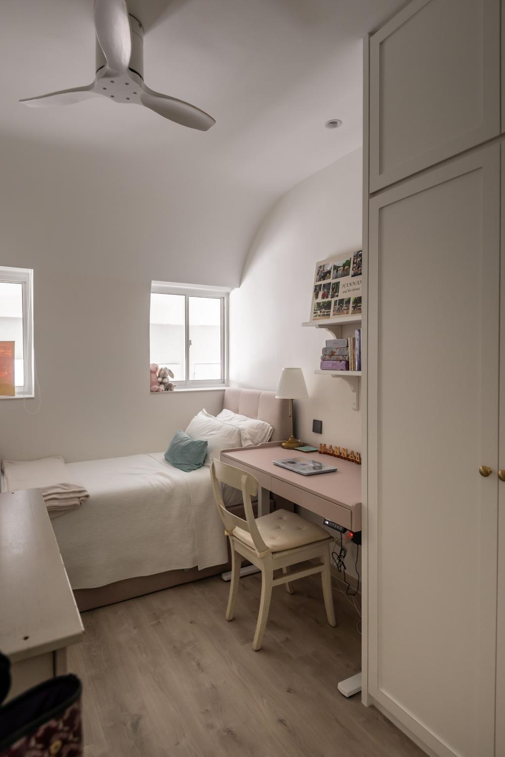Vintage Bedroom with Bookshelf and Wardrobe
