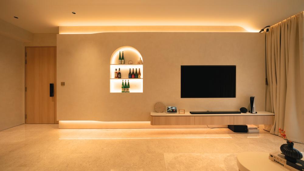 Minimalist Living Room with TV Console and Feature Wall