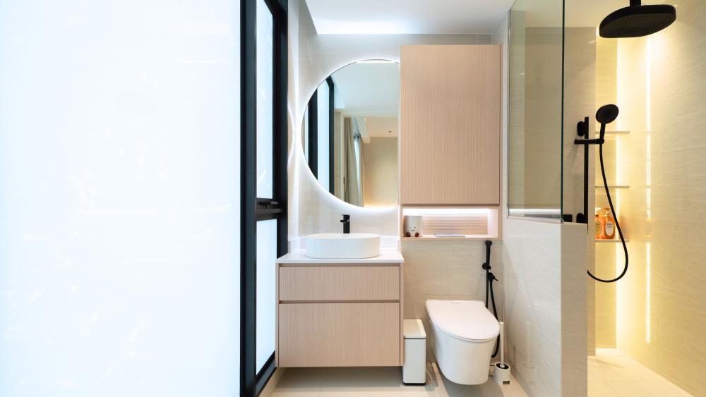 Minimalist Bathroom with Shower Screen and Bathroom Accessories