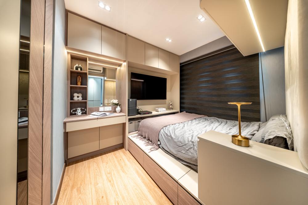 Modern Bedroom with Platform Bed and Wardrobe