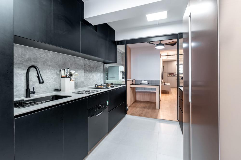 Minimalist Kitchen with Countertop and Breakfast Counter