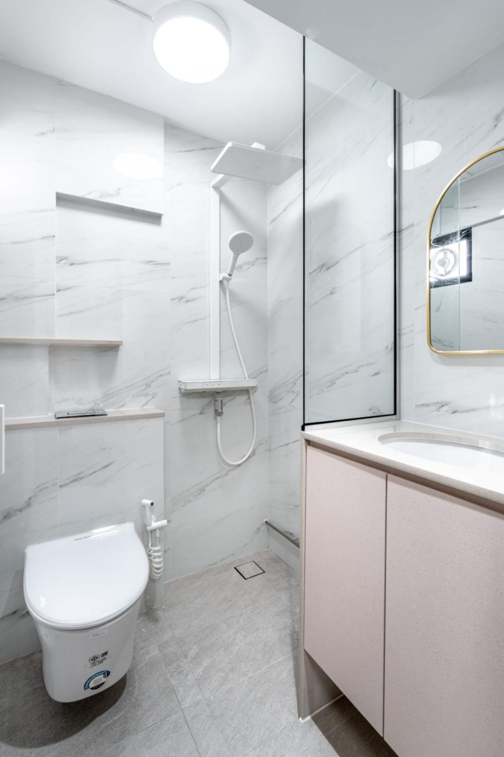 Minimalist Bathroom with Countertop and Mirror