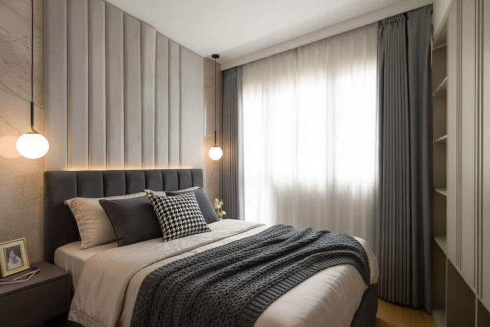 Modern Bedroom with Bedside Table and Queen Bed