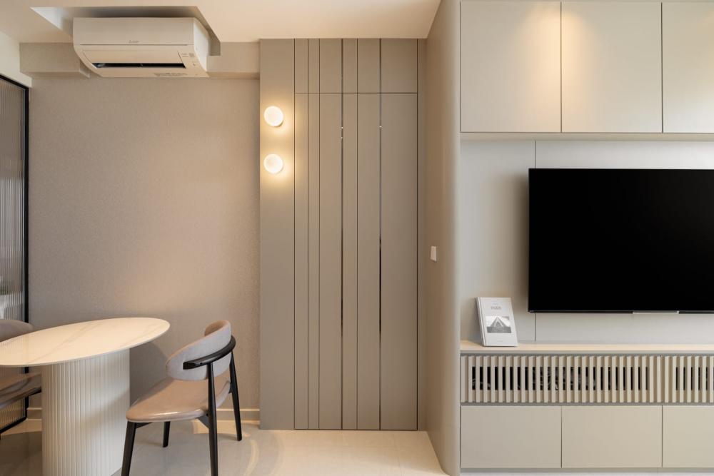 Modern Living Room with TV Console and Cove Lighting