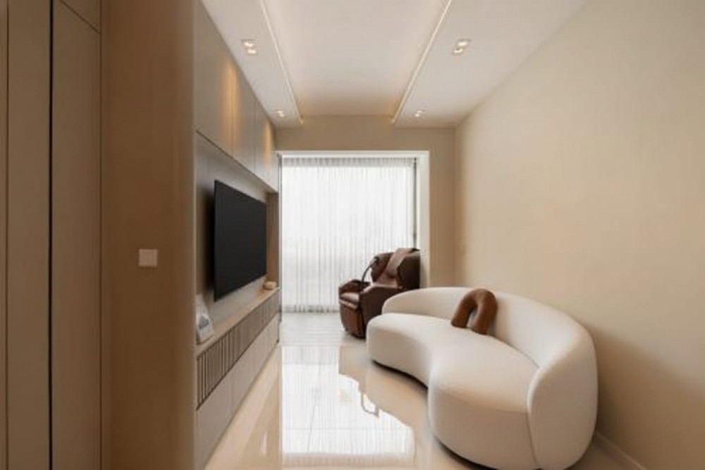 Modern Living Room with TV Console and Cove Lighting