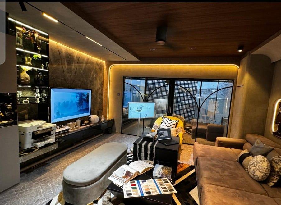 Modern Living Room with Marble Floor and TV Console