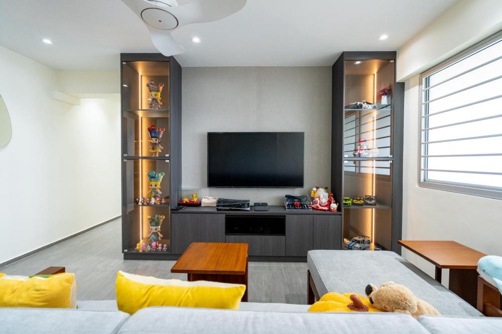 Asian Living Room with TV Console and Sofa