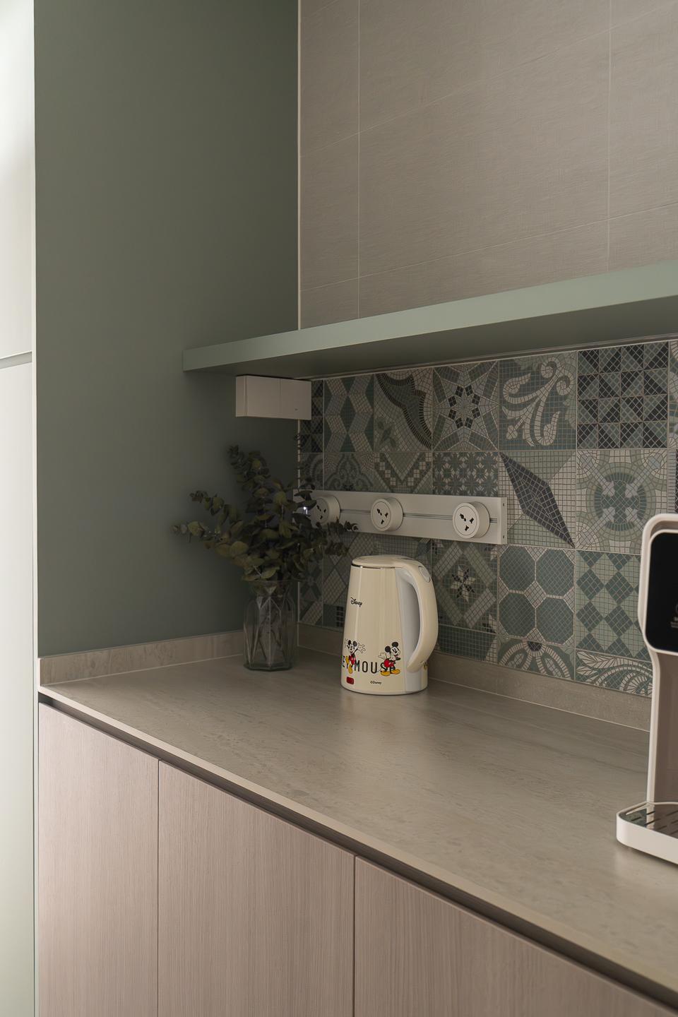 Vintage Kitchen with Countertop and Kitchen Backsplash