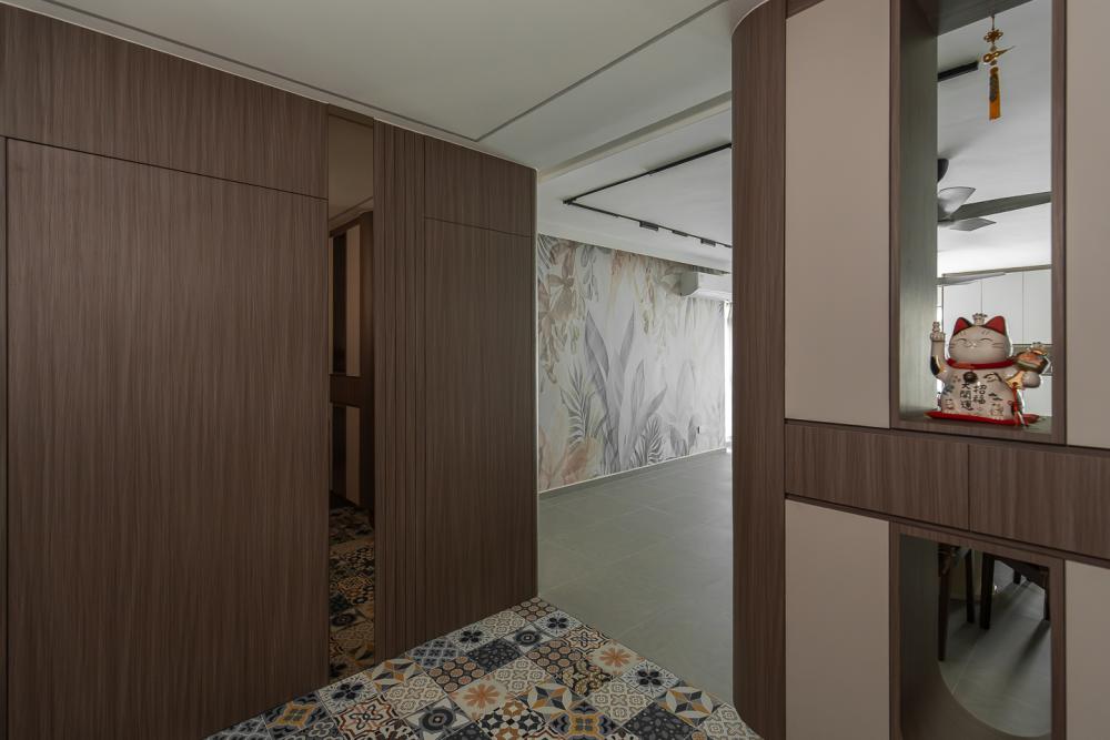 Vintage Entryway with Feature Wall and Mirror