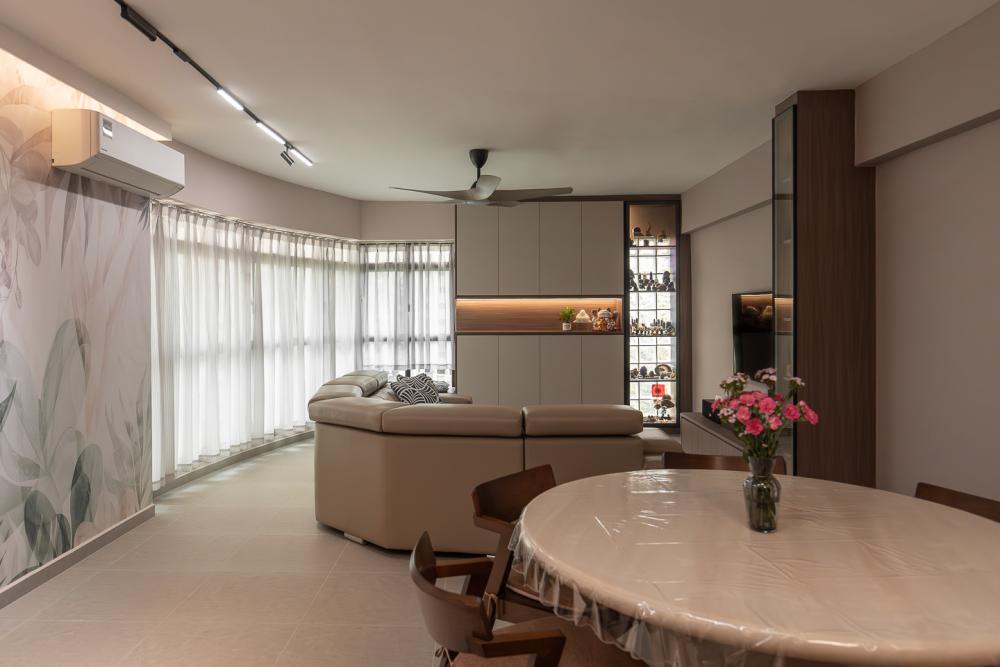 Vintage Living Room with Homogeneous Tiles and TV Console