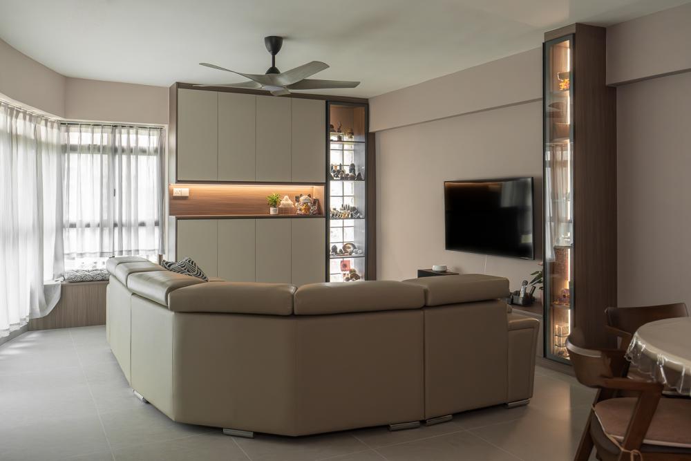Vintage Living Room with TV Console and Seating Bench