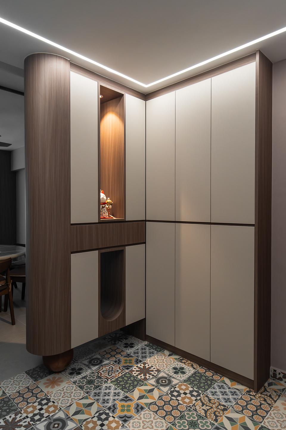 Vintage Entryway with Storage Cabinets and Display Cabinets