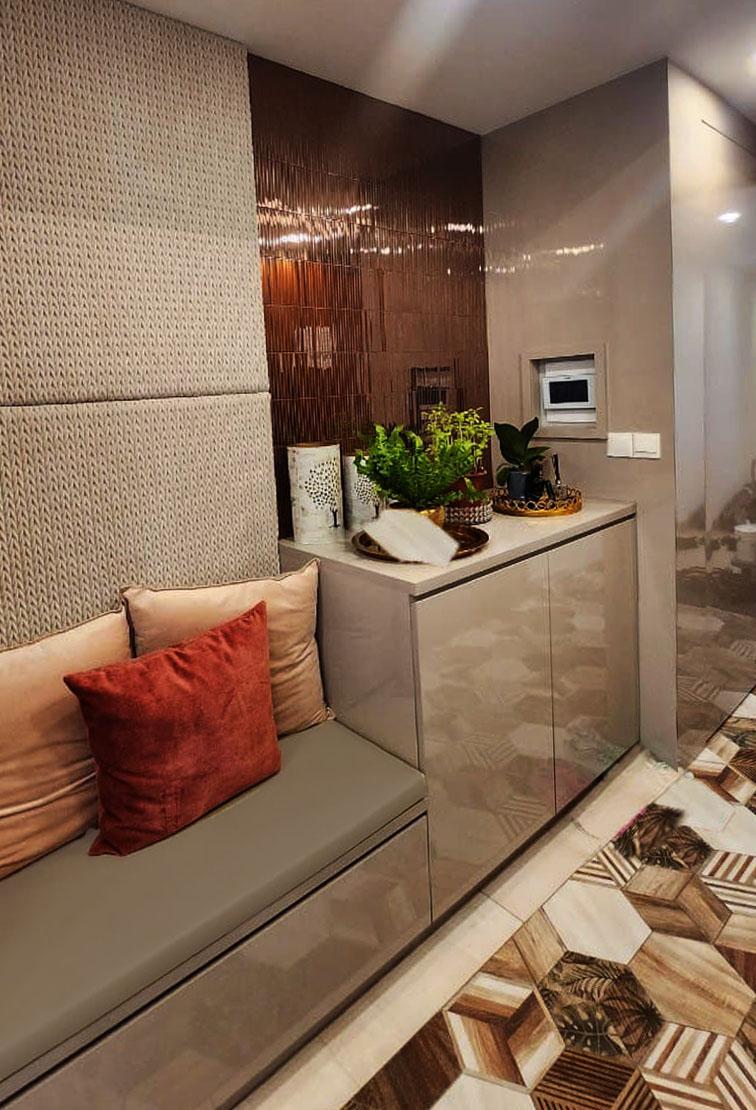 Modern Foyer with Artwork and Planters