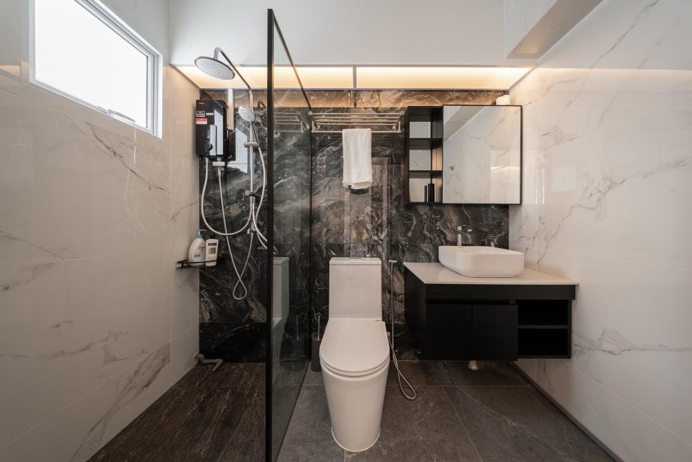 Contemporary Bathroom with Countertop and Homogeneous Tiles