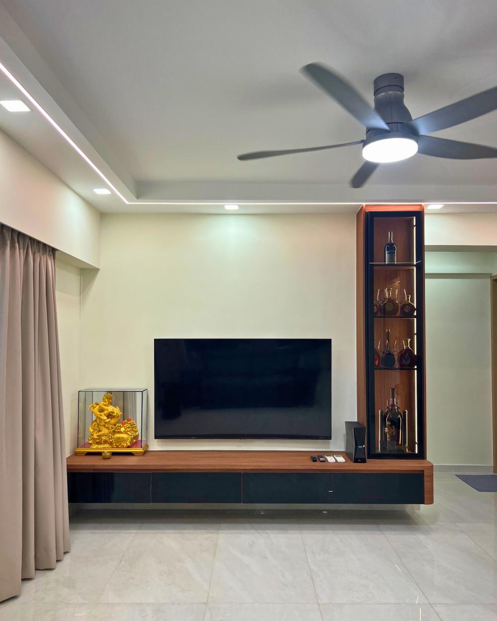 Modern Living Room with Bookshelf and Settee