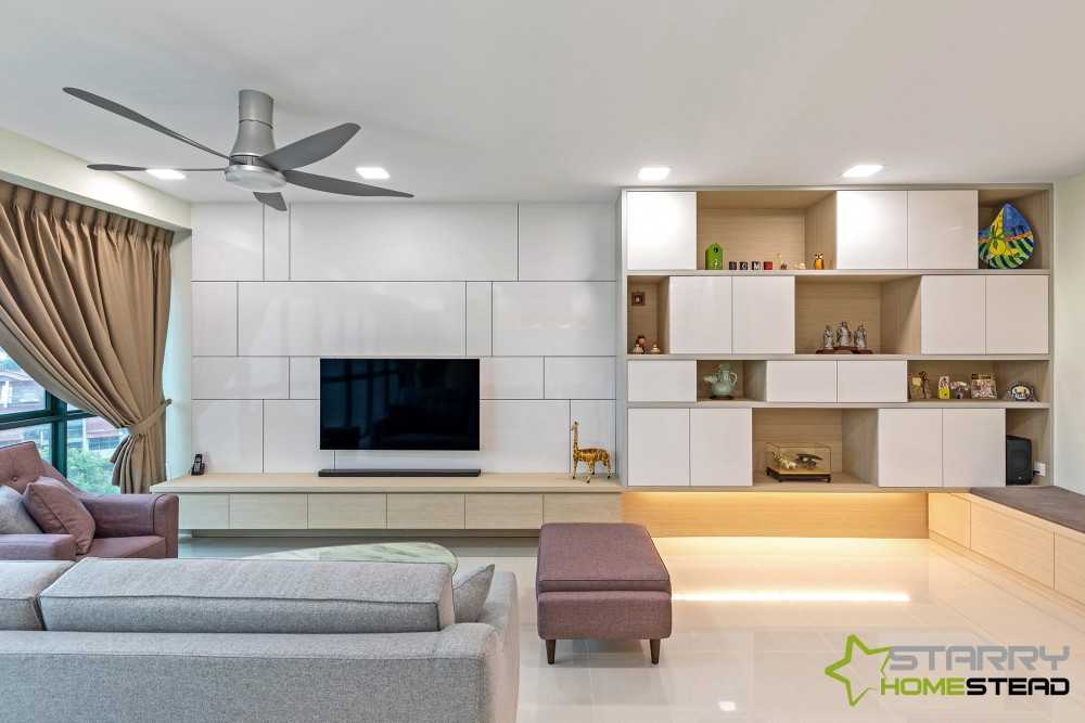 Scandinavian Living Room with TV Console and Feature Wall
