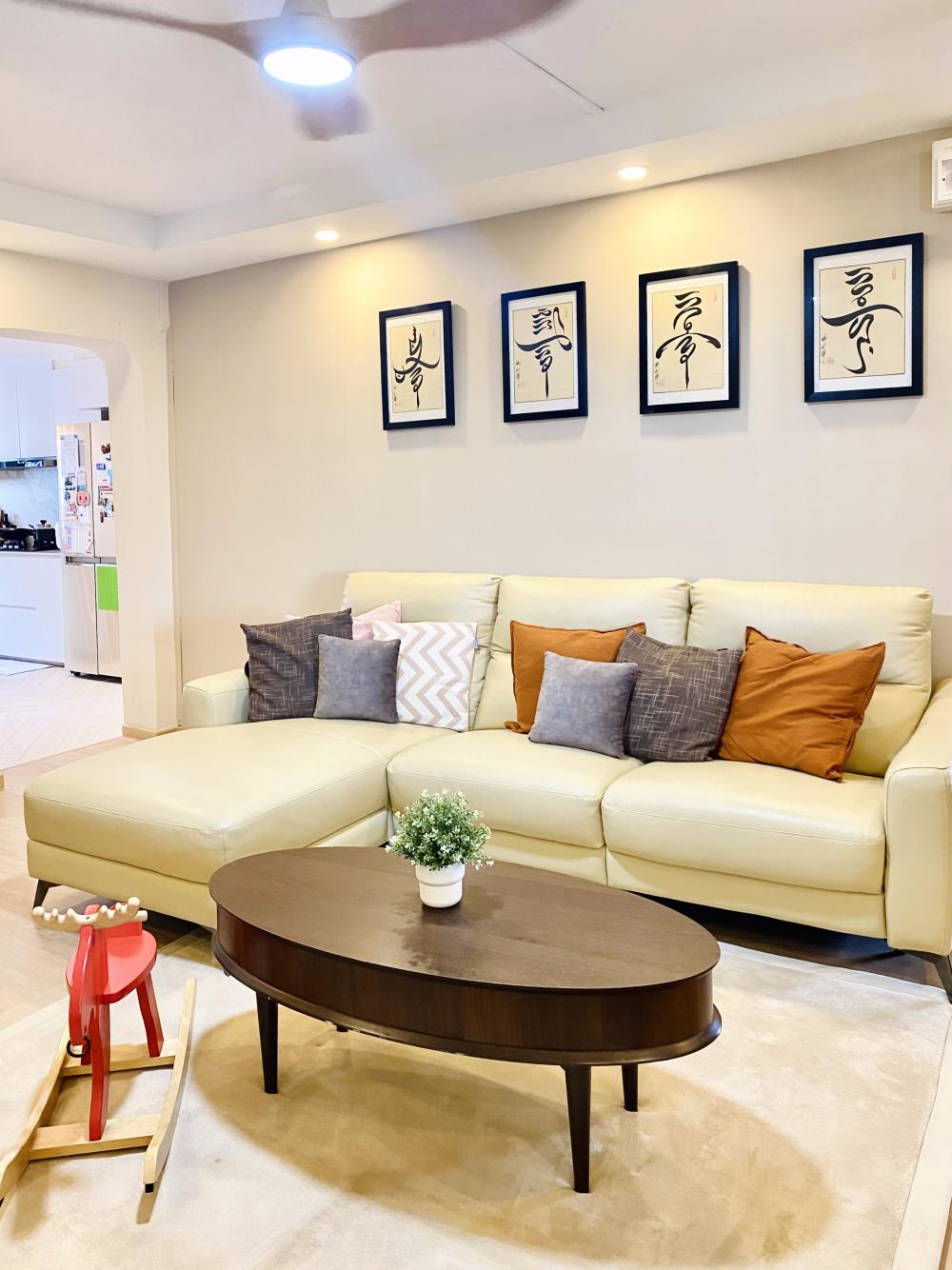 Modern Living Room with Bookshelf and Settee