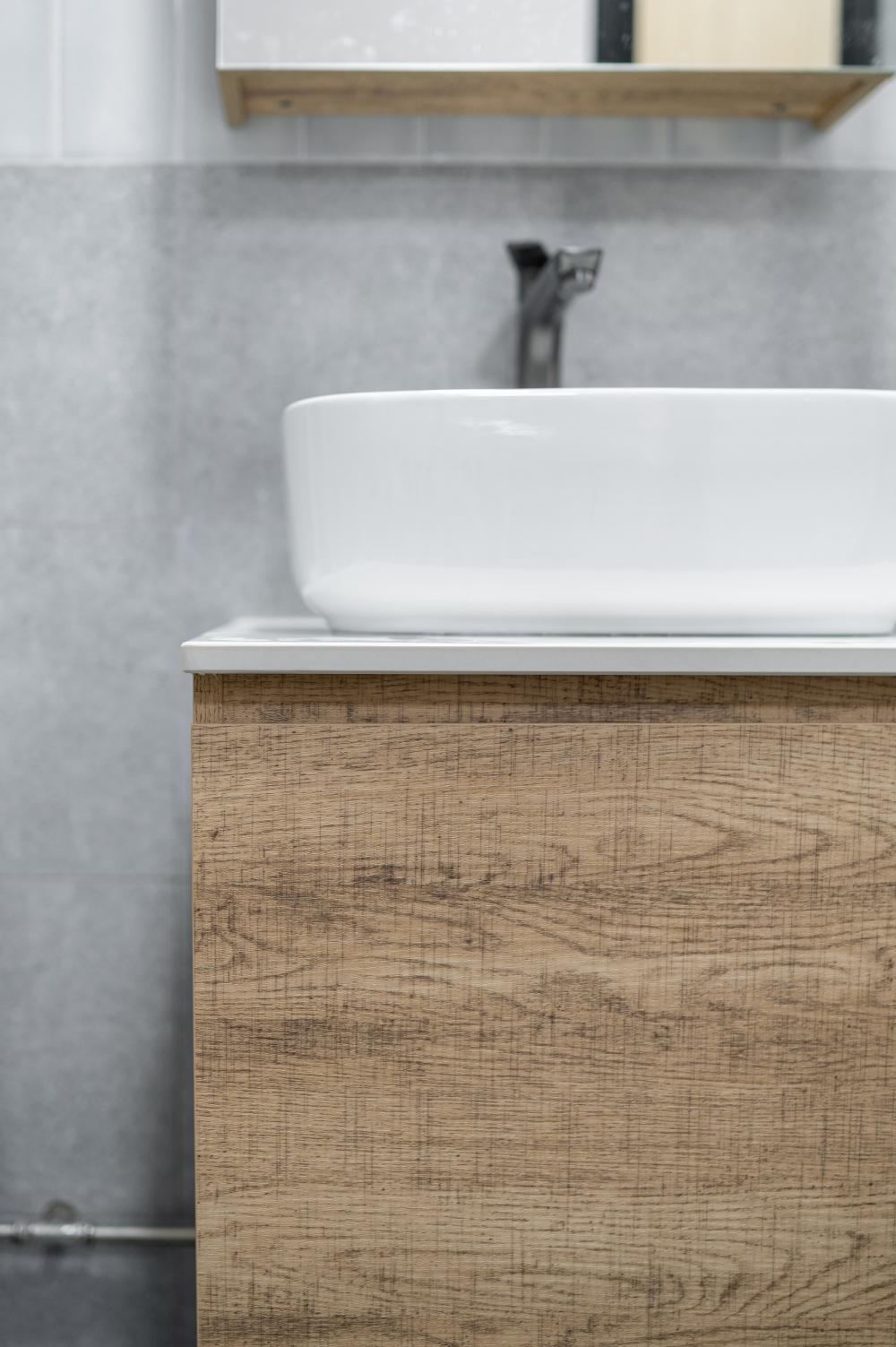 Country Bathroom with Countertop and Vinyl Flooring