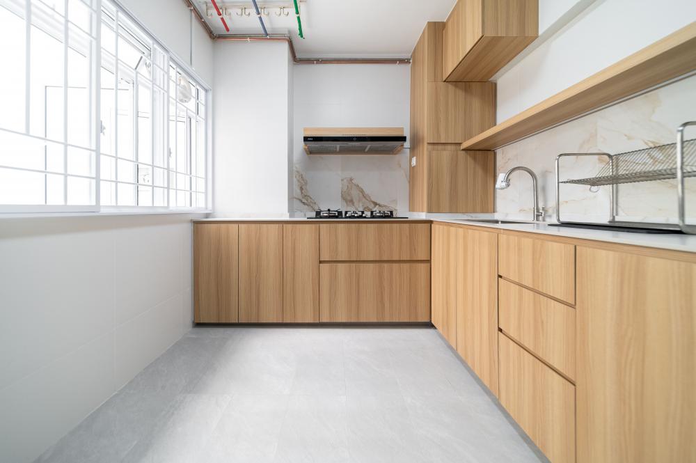Country Kitchen with Countertop and Vinyl Flooring