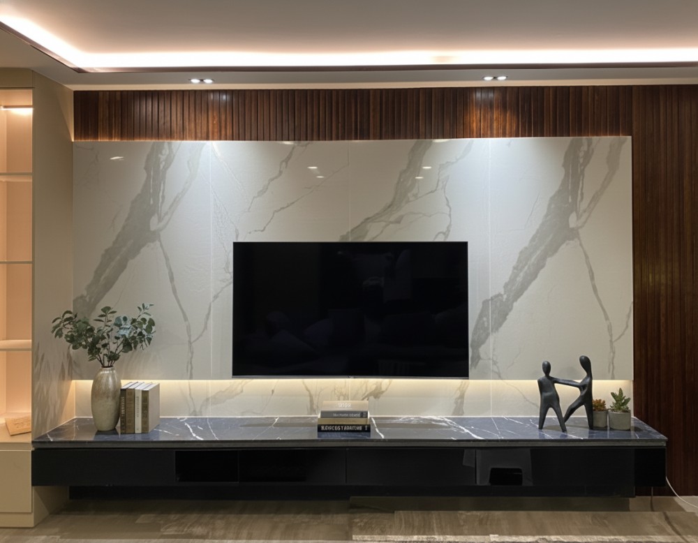 Modern Living Room with TV Console and Feature Wall