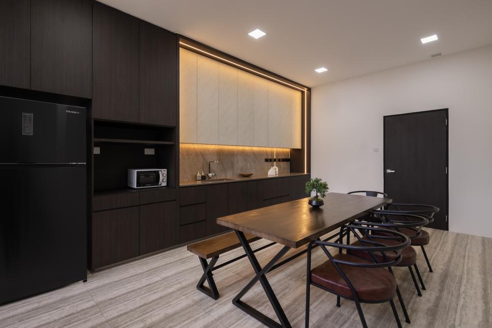 Modern Pantry with Kitchen Island and Tableware