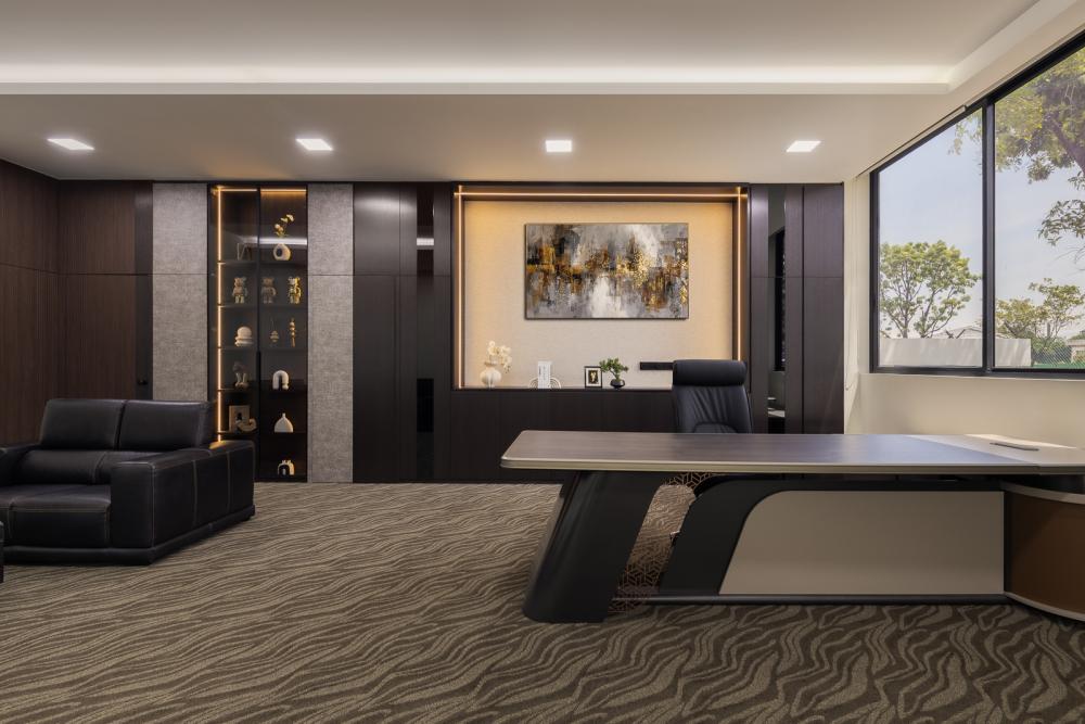 Modern Office with Bookshelf and Desk