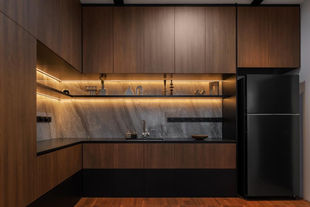 Modern Pantry with Kitchen Island and Cookware