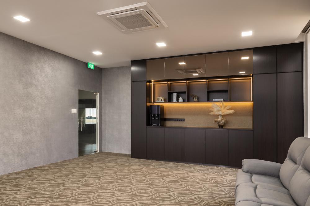 Modern Office with Bookshelf and Desk Chairs