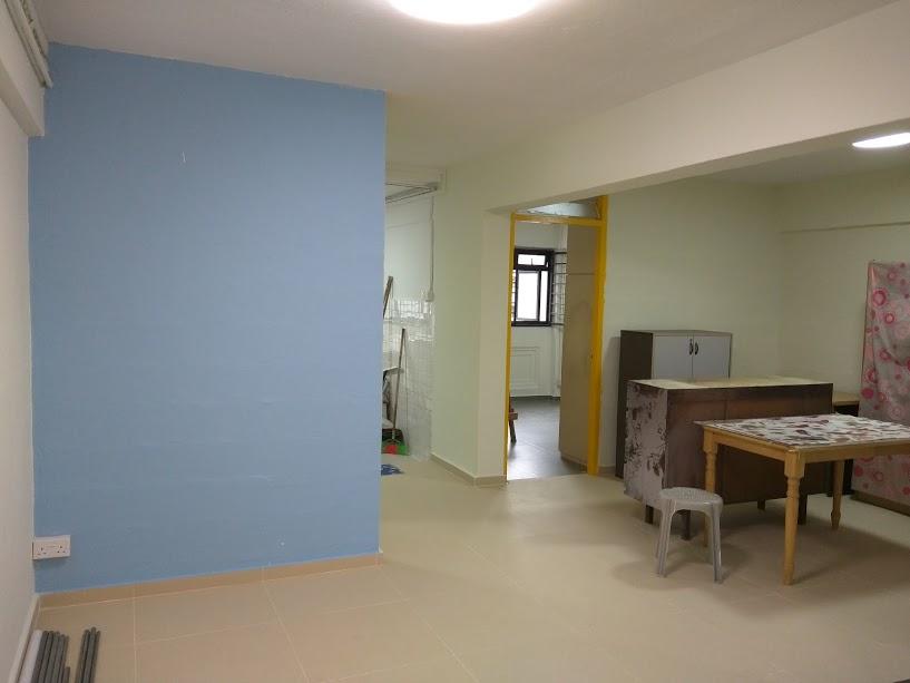 Asian Living Room with Homogeneous Tiles and Cement Floor