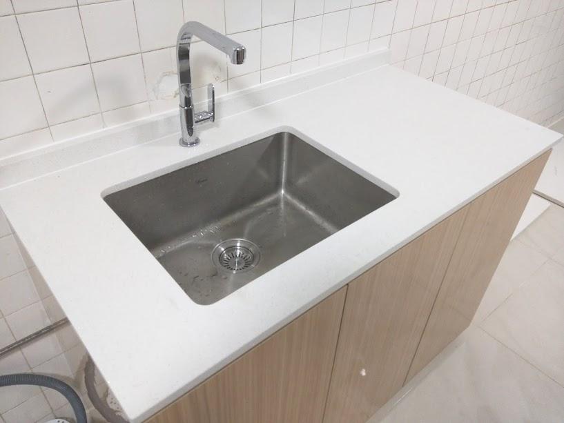 Asian Kitchen with Countertop and Homogeneous Tiles