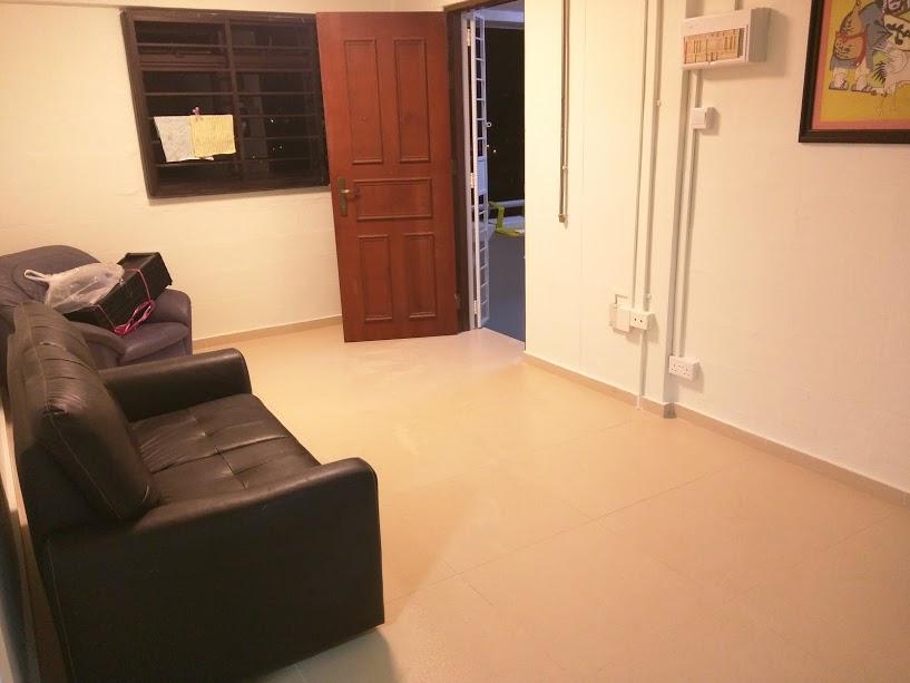 Asian Living Room with Homogeneous Tiles and Cement Floor