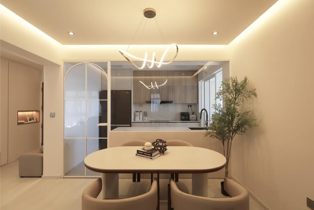 Contemporary Dining Room with Downlights and Dining Table