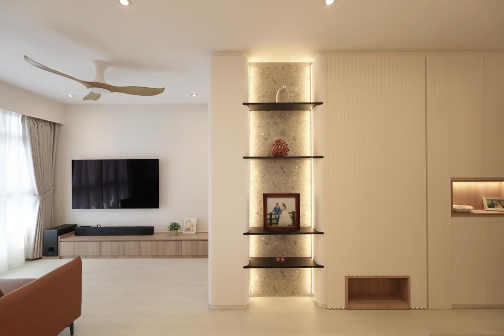Contemporary Living Room with Vinyl Flooring and TV Console
