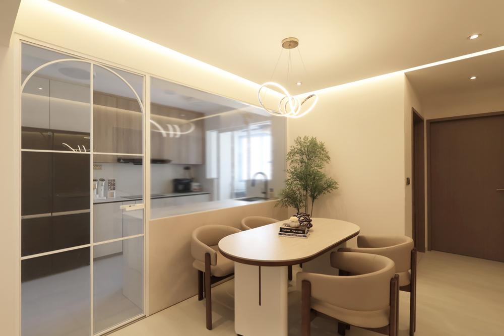 Contemporary Dining Room with Ceiling Light and Chandelier