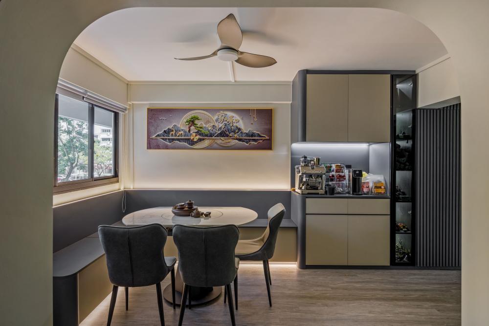 Asian Dining Room with Settee and Feature Wall