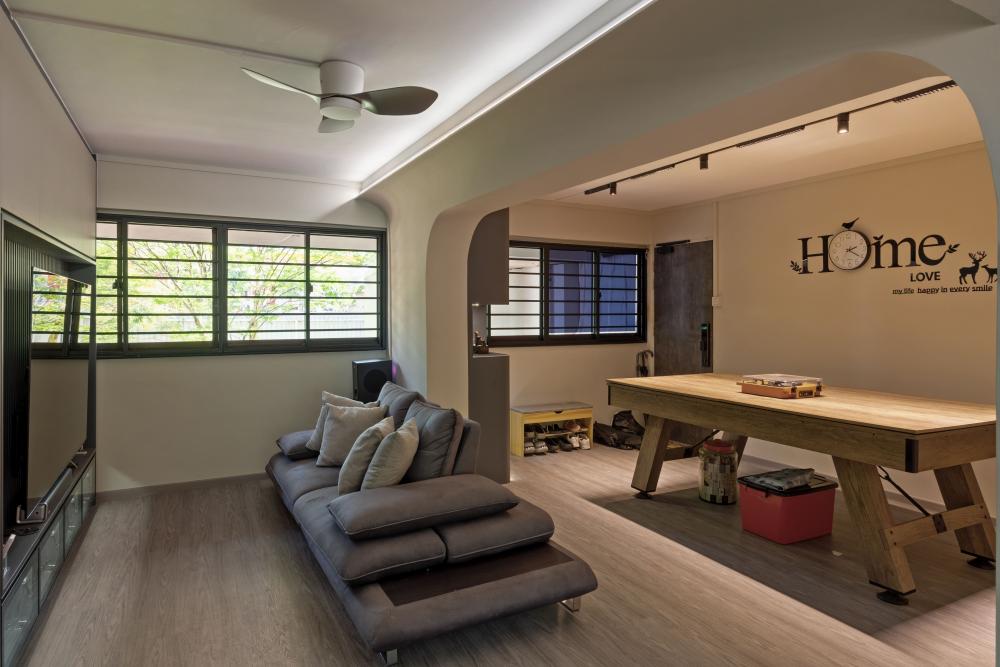 Asian Foyer with Vinyl Flooring and Feature Wall